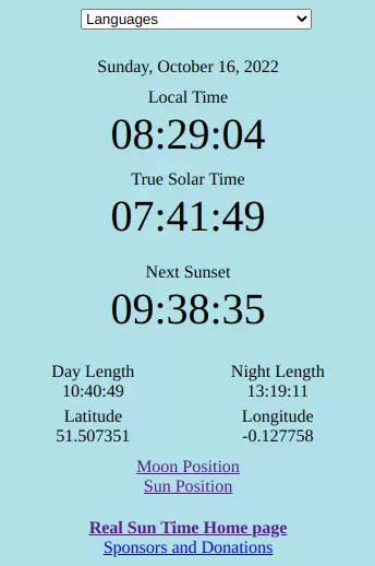 Sun Time, Sun Clock, Local Time, My True Solar Time, Latitude, Longitude, Time Left For Sunset, Time Left For Sunrise, Day Length, Night Length, Real Time Sundial, Online Sundial Sun Time, Sun Clock, Local Time, My True Solar Time, Latitude, Longitude, Time Left For Sunset, Time Left For Sunrise, Day Length, Night Length, Real Time Sundial, Online Sundial